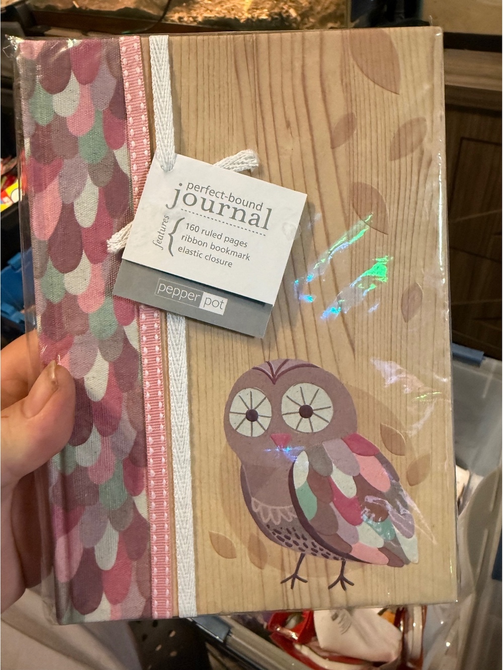 Pepper Pot Perfect-Bound Journal with Owl Design and Ribbon Bookmark